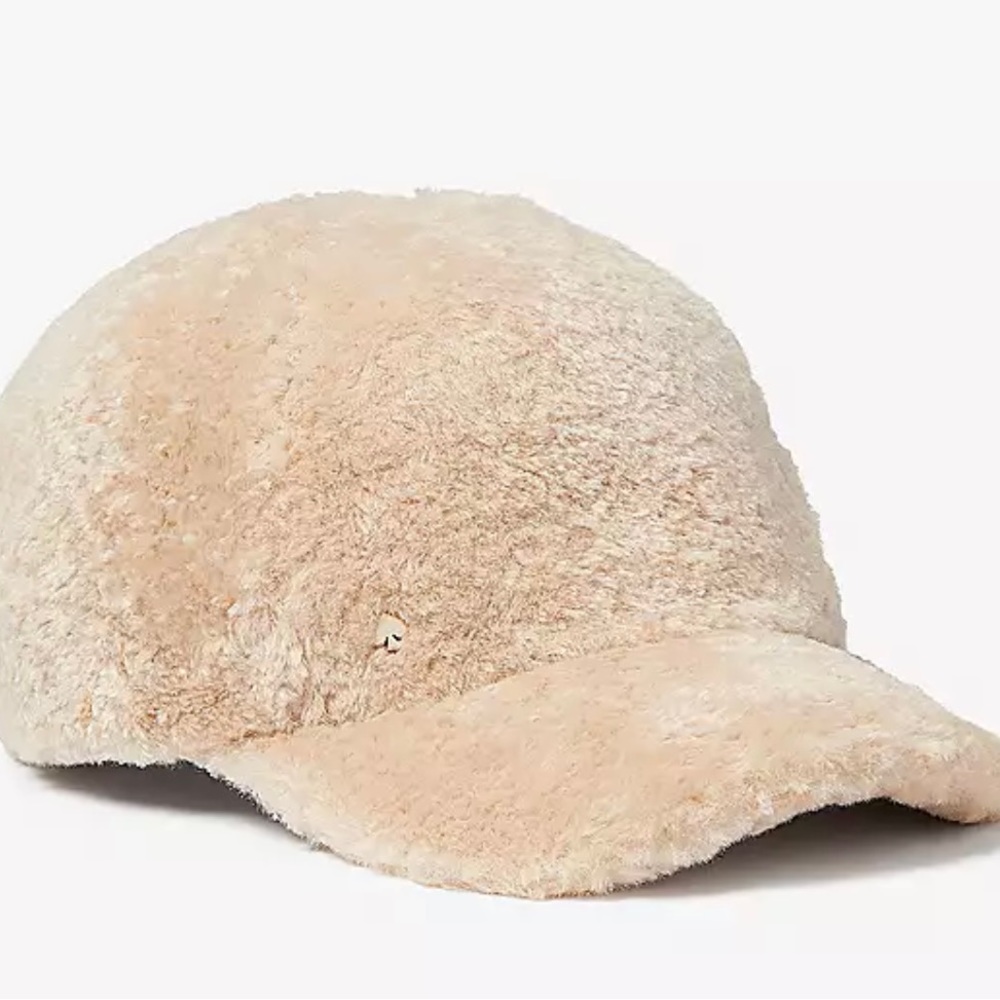 ♠️Kate Spade Sherpa Plush Fur Baseball Cap, Light Sand Cream OS NWT